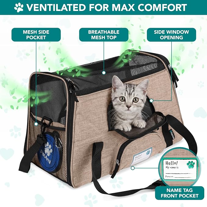 PetAmi Airline Approved Pet Carrier Cats & Small Dogs, Small Heather Taupe | Soft Sided TSA Travel Bag, Sherpa Bed, Breathable Mesh Ventilation, Collapsible Bowl, Fits Under Seat, Up to 18 lbs - Image 3