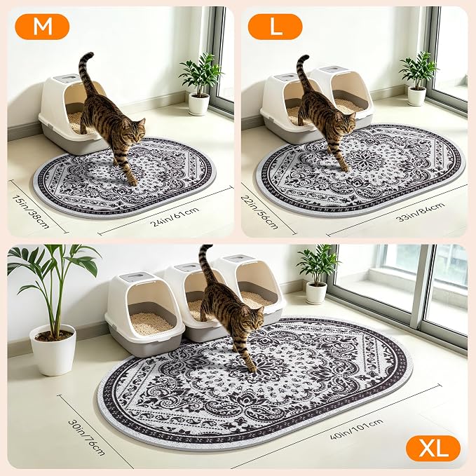 Cat Litter Mat, 33"x22" High Density PVC Litter Rug Trapping Mat, Non-Slip, Waterproof & Urine-Proof Kitty Litters Catcher Mats, Keep Floor Clean, Soft on Kitten Paws, Cat Essentials Black - Image 7