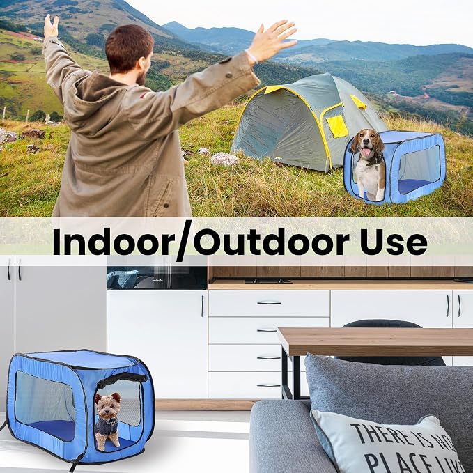 Beatrice Home Fashions Portable, Collapsible, Pop Up Kennel Travel Cat and Dog Crate, 32.5" L x 19.5" W x 19.5" H, Blue (Pack of 12) - Image 6