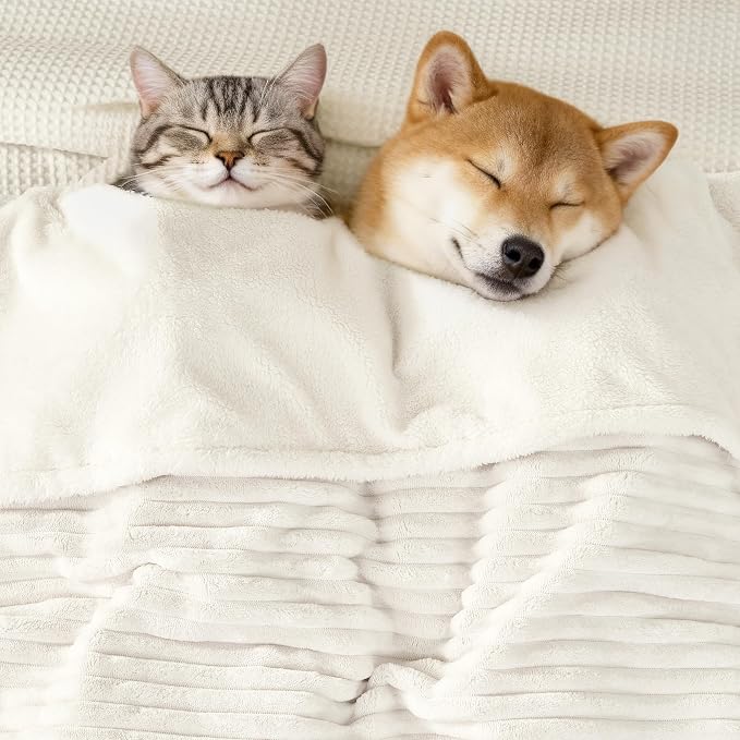 Waterproof Puppy Blankets for Small Dogs - Cozy Fleece Calming Cat Blanket for Couch Furniture Protector, Washable Dog Blankets for Indoors & Outdoors, Cream, 25"x35" - Image 5