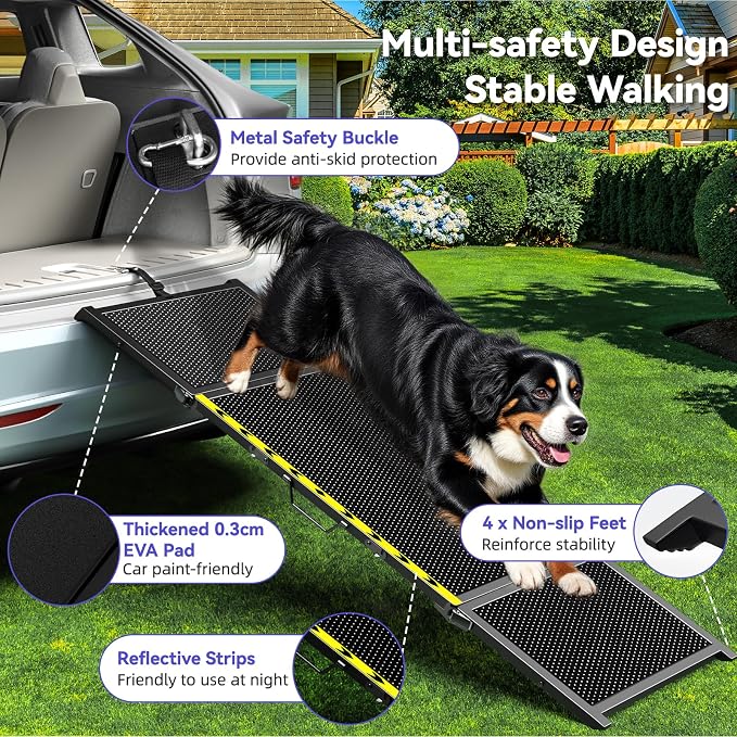 74'' L & 20'' W Longest Dog Ramp for Car - Extra Wide Portable Pet Dog Ramps for Large Dogs, Dogs Cars Ramp for Car SUV/Truck/RV/Bed, Lightweight Ramps with Non-Slip Mesh Up to 250LBS, Black | Extra Wide Portable Pet Dog Ramps for Large Dogs, Dog Car R... - Image 5