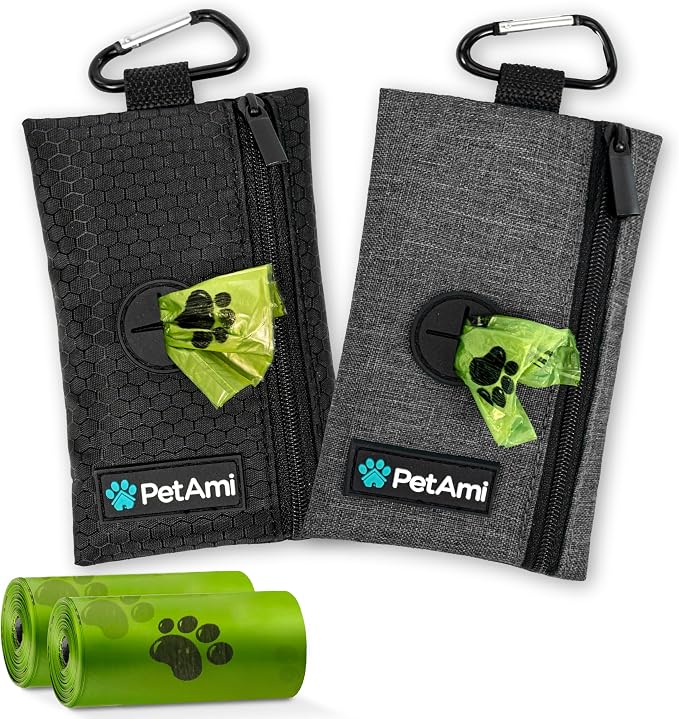 PetAmi Dog Poop Bag Holder for Leash, Pet Waste Bag Dispenser, Black 2PK | Soft Dog Poop Bag Holder Clips to Leash, Harness, Belt Storage for Treat Key, Pet Bag Dispenser, Doggy, Doggie - Image 8