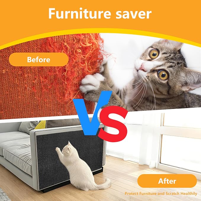 Cat Scratch Pad for Wall, Scratch Furniture Protector(78.7”×15.8”) | Cuttable and Adhesive Cat Scratching Mat, Fun Interactive Scratcher (Black) - Image 4