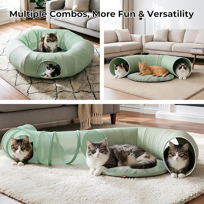 COZIWOW Cat Tunnel Bed for Indoor Cats, 2-in-1 with Splicing | Design & Dual Material Cushion, Adjustable & Foldable Shape, Cat Donut Tunnel with Washable Cushion for Kitten/Bunnies - Image 5