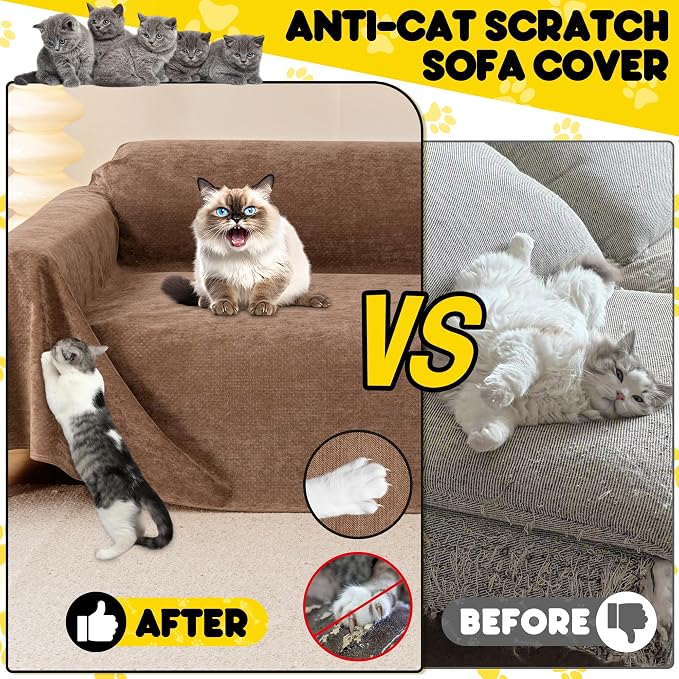 Loiion Cat Scratch Proof Furniture Protector Waterproof Sofa Cover 134"x71" | Pet-Friendly Couch Protector, Anti-Scratch & Anti-Slip Sofa Cover For Cats Dogs Kids, Machine Washable - Image 2