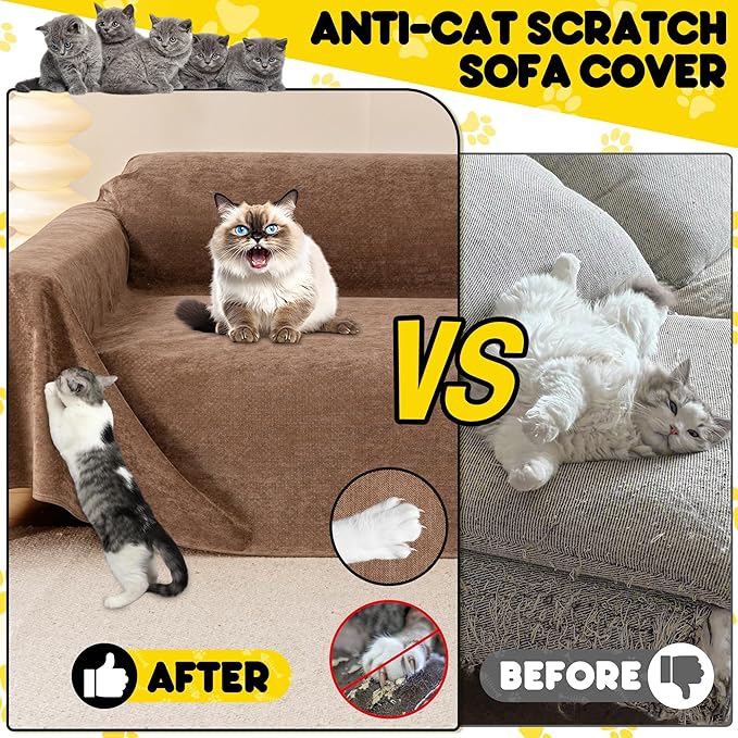 Loiion Cat Scratch Proof Furniture Protector Waterproof Sofa Cover 134"x91" | Pet-Friendly Couch Protector, Anti-Scratch & Anti-Slip Sofa Cover For Cats Dogs Kids, Machine Washable - Image 3