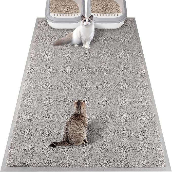 ondware Cat Litter Mat 47 x 31.5 in, Waterproof Non-Slip, Gray | Soft PVC, high-density litter trapping, paw-friendly, easy to rinse clean, helps reduce scatter around litter box by ondware