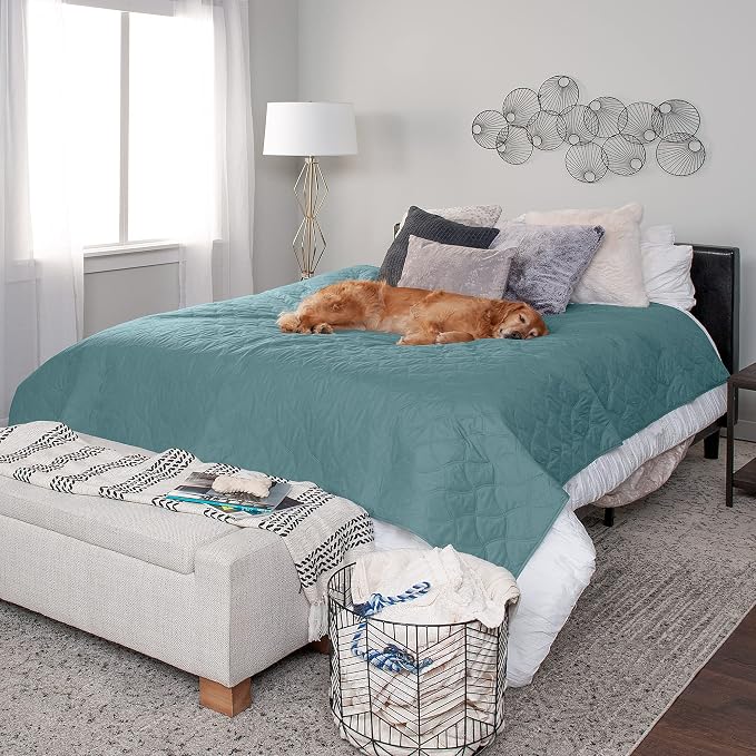 Furhaven Waterproof & Non-Slip Queen Size Mattress Cover Protector for Dogs & Cats, Washable, For Beds, Couches, & Car Seats - Quilted Twill Blanket Mattress Cover - Nile Blue, Large/Queen Size - Image 3