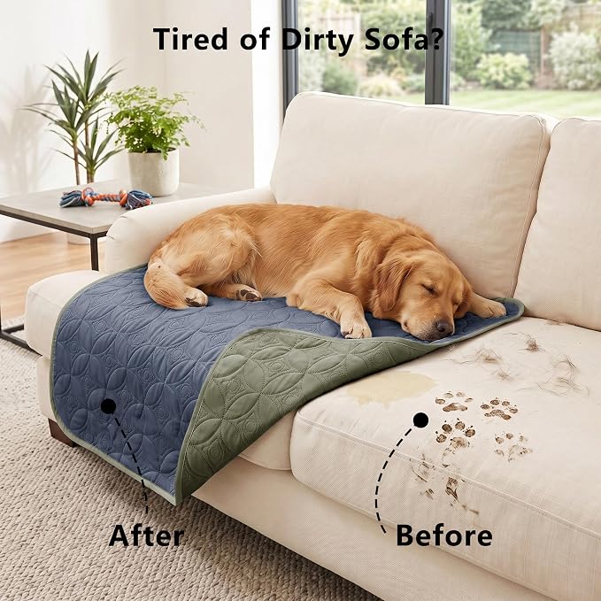 Waterproof Couch Cover for Dogs - Washable Pets Furniture Protector | TPU Leak-Proof Liner, Lightweight & Reversible, Fits Chair, Sofa, Bed, 30" x 30" , Blue/Green - Image 2