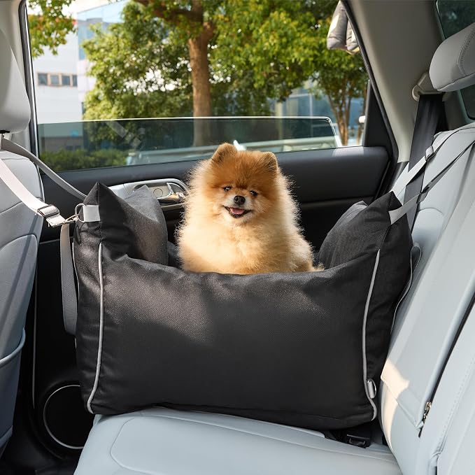 Lesure Dog Car Seat for Small Dogs,Booster Car Bed for Puppy Under 25lbs | Soft Pet Carseat with Clip-On Safety Leash and Thickened Memory Foam Filling,Dog Travel Carrier Bed with Storage Pocket,Black - Image 8