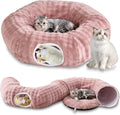 Bubble Round Cat Tunnel for Indoor Cats, Dusty Pink | Peekaboo Cave Toy with Dangling Balls, Donut Tunnel Bed with Circle Mat for Puppy Kitten Rabbit by Yaning