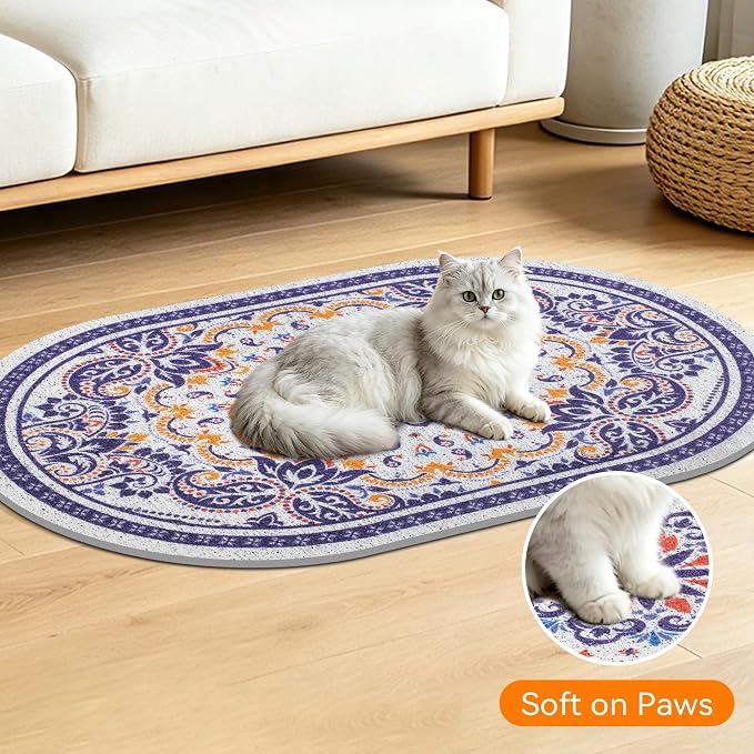 Cat Litter Mat, 40"x30" High Density PVC Litter Trapping Mat, Non-Slip, Waterproof & Urine-Proof Kitty Litter Catcher Mats, Soft on Kitten Paws, Easy to Clean, Cat Essentials Blue - Image 5