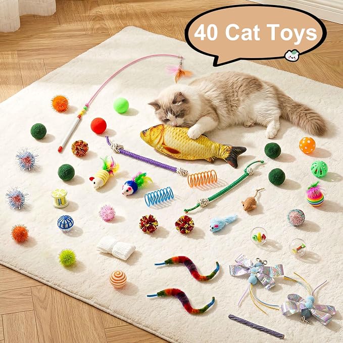 Cat Tunnel Bed with 40 Pcs Interactive Cat Toys, Cat Tube with Kitten Toys for Indoor Kittens, Collapsible Play Tunnel, White - Image 4