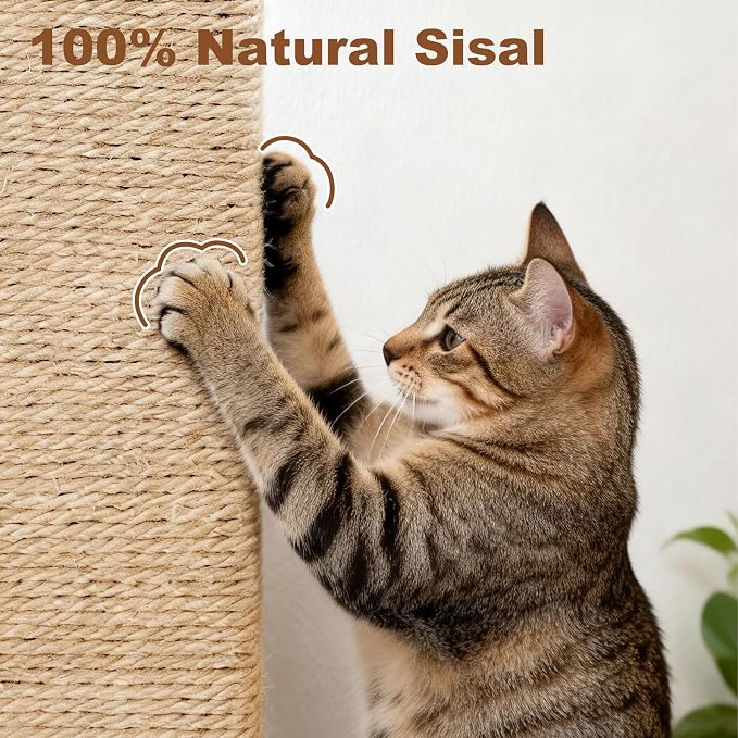 Tall Cat Scratching Post for Indoor Cats Adults with Carpet, White | 33 Inch, Large Cat Post with Perch, Heavy Duty&Stable, Sisal Rope, Cute Cat Scratcher with Boho Carpet & Dangling Ball Toys - Image 8