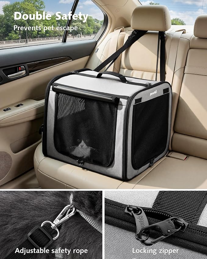 Dog Car Carrier Light Weight 19.7×16.9×14.8in, Foldable Dog Carrier, Gray | Easy to Assemble, Portable and Breathable Pet Carrier, Suitable for Indoor and Outdoor Use, Dog Travel Crate with Curtain - Image 4