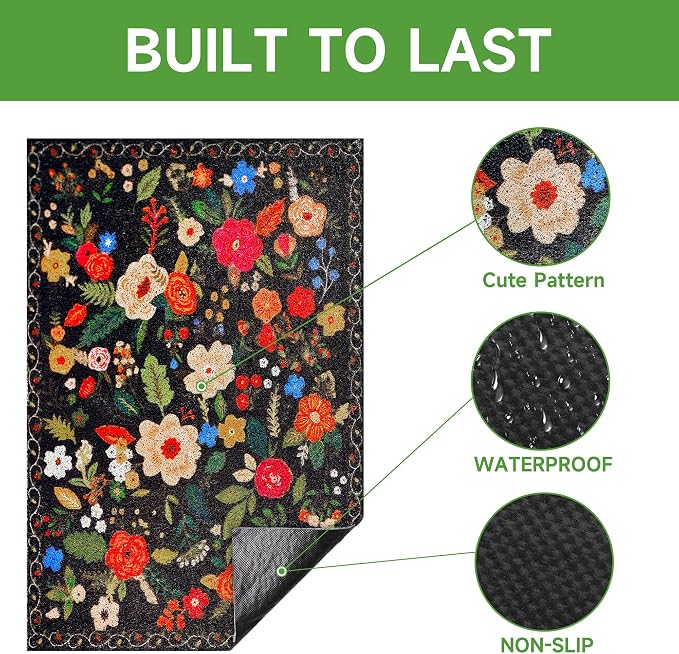 Cat Litter Mat, 24" x 16" Litter Box mat, Traps 100% Litter, Non-Slip Kitty Litter Trapping mats, Small Cute Litter mat, Easy Clean for Scatter Control, Bohe cat Food mat, Urine Waterproof - Image 4