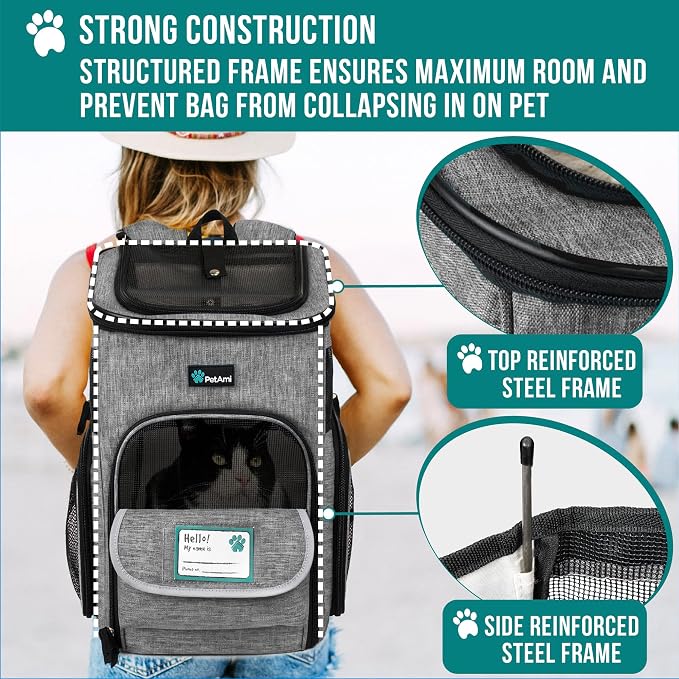 PetAmi Dog Backpack Carrier, Airline Approved 4-Way Entry Cat Backpack Carrier, Ventilated Mesh, Collapsible Pet Carrier for Small Puppy, Kitten, Hiking, Travel Car, Vet, up to 18 lbs, Heather Gray - Image 6