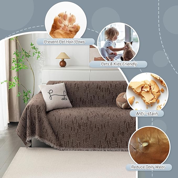 MYSKY HOME Couch Covers for 3 Cushion Couch Sofa, Sectional Couch Cover L Shape Chenille Couch Cushion Covers for Pets, Furniture Protector Cover for Dogs, Kids, 91"X150", Deep Chocolate - Image 3