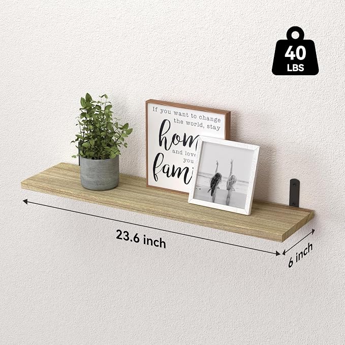 Wood Floating Shelves Set of 6, 24 inch Long Floating Shelves for Wall Decor, Farmhouse Shelf for Bedroom, Bathroom Storage Shelves, Book Shelves for Living Room - Rustic Brown - Image 3