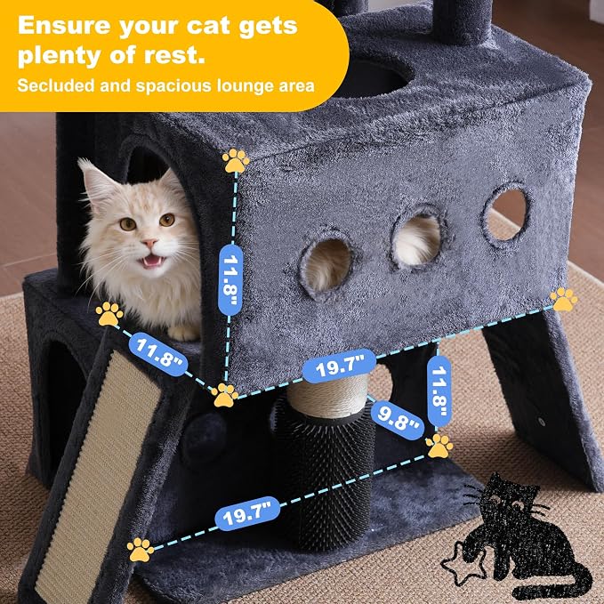 Hey-brother Cat Tree Tower with Multi-Level Platforms, Cozy Condos, MPJ085G | 71.5 Inches Cats House, Scratching Posts with 2 Hammocks, Scratch Board, 2 Plush Baskets for Multiple Indoor Cats, Smoky Gray - Image 4