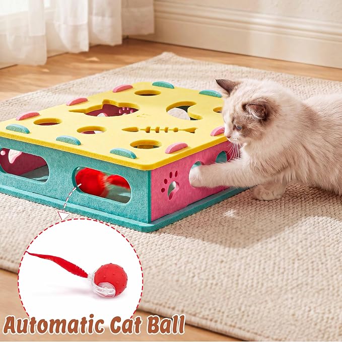 21 Pcs Interactive Cat Toys for Indoor Cats, Cat Puzzle Box with Rechargeable Automatic Ball, Hanging Toy, Plush Mice and Balls 3-in-1 Kitten Toys for Indoor Bored Kittens - Image 2