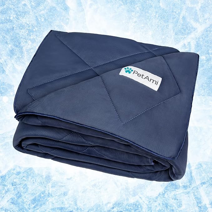 PetAmi Premium Cooling Dog Blanket | Lightweight Fluffy Pet Throw Blanket Bed Cover for Dogs, Cat, Puppies | Pet Blanket Furniture Protector Couch Sofa | Reversible Fuzzy Cozy | 29x40, Navy Blue by PetAmi