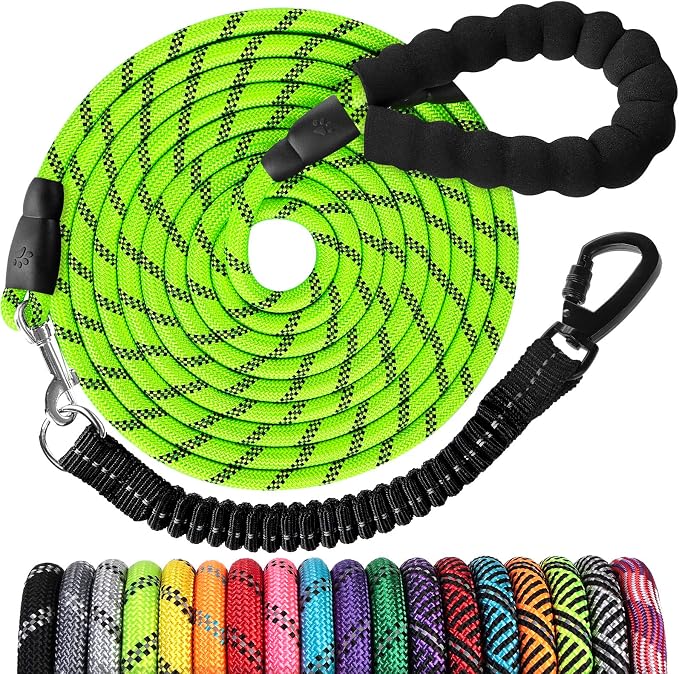 Long Dog Leash 50 FT: Heavy Duty Rope Leashes for Dogs Training with Swivel Lockable Hook Reflective Threads Bungee and Padded Handle - Dog Lead for Large Small Medium Dogs Outside Walking Hiking by jenico