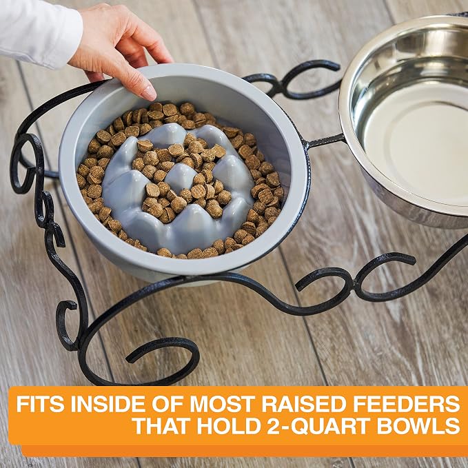 The Niner Slow Feed Bowl - Raised Peaks Slow Down Pets Eating - Fits Elevated Feeders Including Neater Feeder Large Sizes - Gentle on Teeth and Gums - Holds up to 2 Cups (Silver) - Image 5