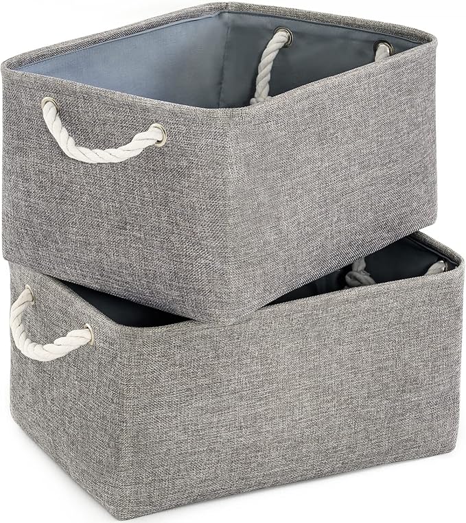 TheWarmHome Large Storage Bins Basket, 2 Pack Grey Fabric Storage Cubes for Changing Table Nursery Livingroom Kidsroom Playroom Toy, Collapsible Storage Baskets for organizing Shelves Closet by TheWarmHome