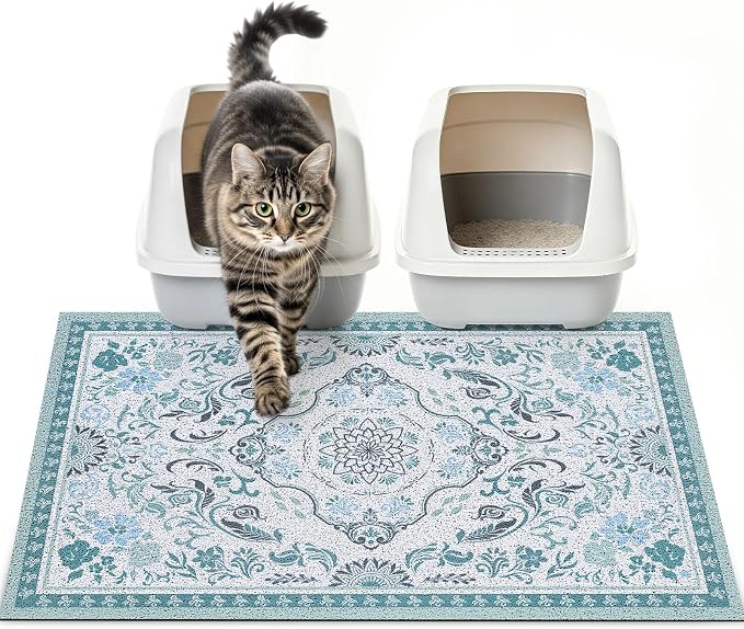 33"x22" Cat Litter Mat Waterproof Non-Slip Litter Trapping Pad | Soft Mesh Litter Box Mat With A Decorative Pattern Captures Scatter Effectively To Keep Floors Clean And Tidy by Hedgeink