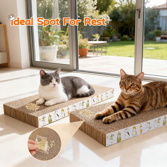 PatiencET 2 Pack Cardboard Cat Scratcher Pad with Catnips | Flat Double-Sided Cat Scratching Board for Small Medium Cats Kittens - Image 6
