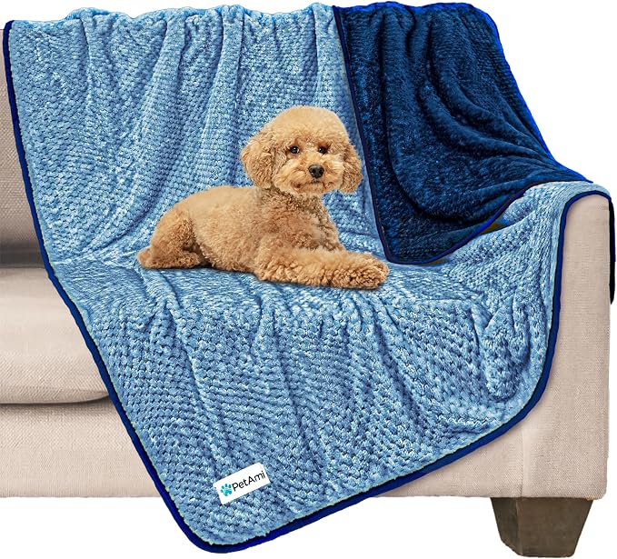 PetAmi Waterproof Dog Blanket, Leakproof Puppy Blanket, 40x60 Navy Blue | For Medium Large Pets, Furniture Sofa Couch Cover Protector, Fleece Throw Indoor Cat Kitten, Reversible Washable Soft Plush by PetAmi