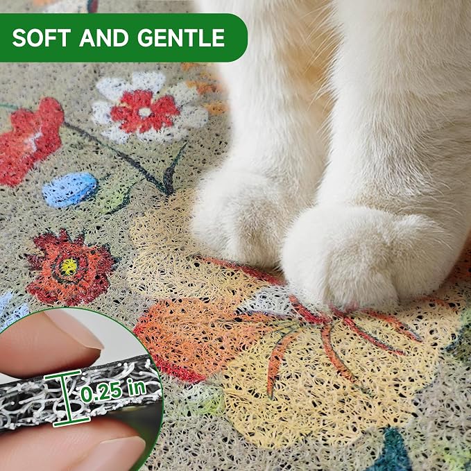 Cat Litter Mat,24"x16" Small Cute Litter Box Mat,Traps 100% Litter | Easy Clean for Scatter Control, Soft on Kitty Paws, Bohe cat food mat,Waterproof Urine Protection, Non-Slip, decor litter mat - Image 5