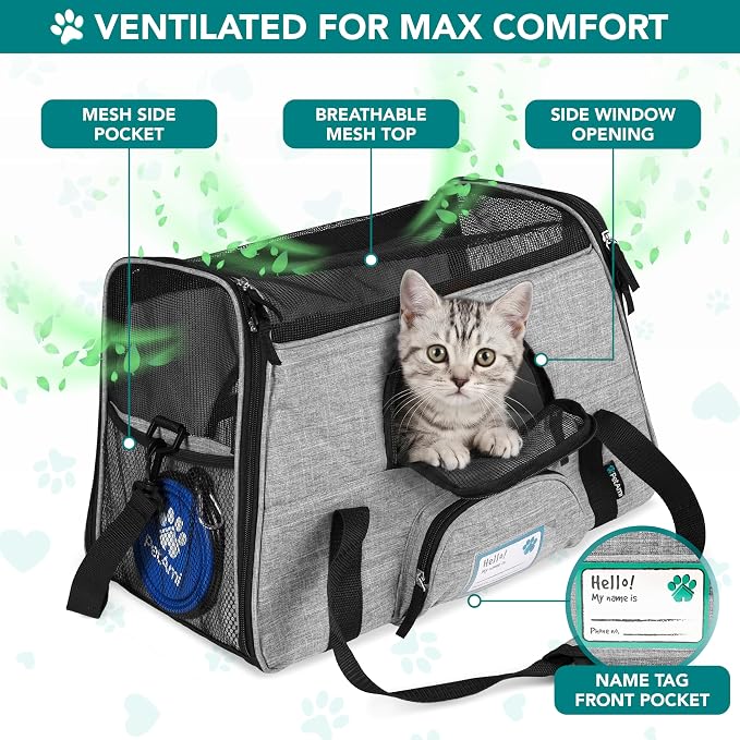PetAmi Airline Approved Pet Carrier for Cats Small Dogs, Small Heather Gray | Soft Sided TSA Travel Bag, Sherpa Bed, Breathable Mesh Ventilation, Collapsible Bowl, Fits Under Seat, Up to 18 lbs - Image 3