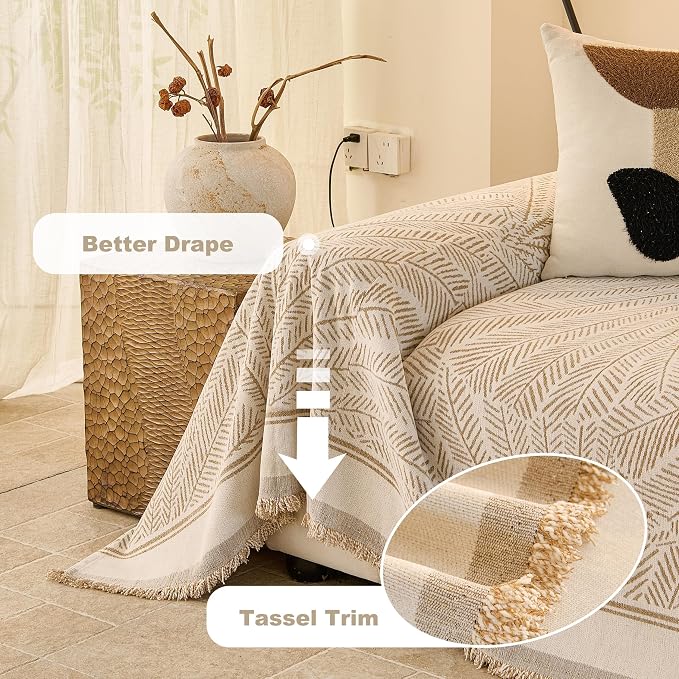 Couch Cover for Dogs Washable Sofa Cover, Sectional Couch Covers, Sofa Covers for 2 Cushion Couch, Non Slip Stripe Sofa Slipcovers Furniture Protector (Khaki, 91 * 102) - Image 4