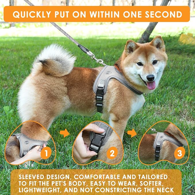 Dog Harness and Leash Set, No Pull Saddle Style Pet Harness, Breathable Mesh Adjustable Reflective Dog Vest for Medium Small Dogs Harness 2 D-Rings, Grey, XS - Image 4