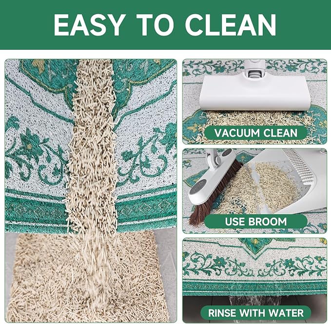 Cat Litter Mat, 35" x 23" Litter Box mat, Traps 100% Litter, Non-Slip Kitty Litter Trapping mats, Large Cute Litter mat, Easy Clean for Scatter Control, Bohe cat Food mat, Urine Waterproof - Image 6