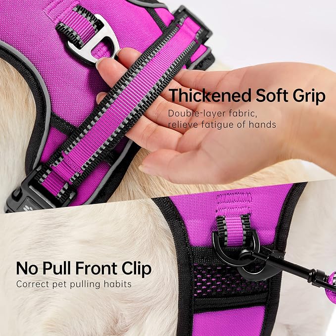 NESTROAD No Pull Dog Harness,Adjustable Oxford Dog Vest Harness with Leash,Reflective No-Choke Pet Harness with Easy Control Soft Handle for Small Medium Dogs(Medium,Fuchsia Pink) - Image 3