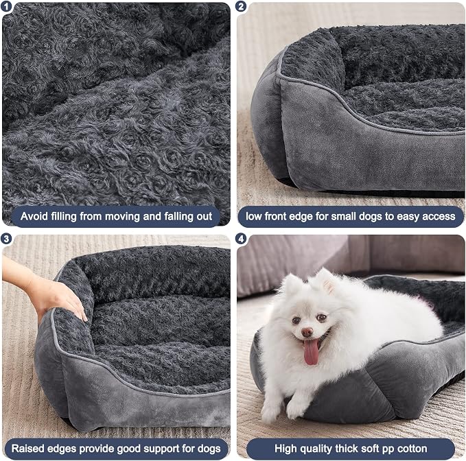 JOEJOY Rectangle Dog Bed for Large Medium Small Dogs - Washable Orthopedic Sofa Bed, Soft Breathable Puppy & Pet Cuddler, Durable Calming Dog Bed with Anti-Slip Bottom, Multiple Sizes, Dark Grey - Image 4