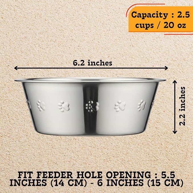 2-Pack Stainless Steel Dog and Cat Bowls 2.5 Cups (0.6L) | Durable Metal Pet Food & Water Dish for Small Pets , Rust-Resistant - Image 3