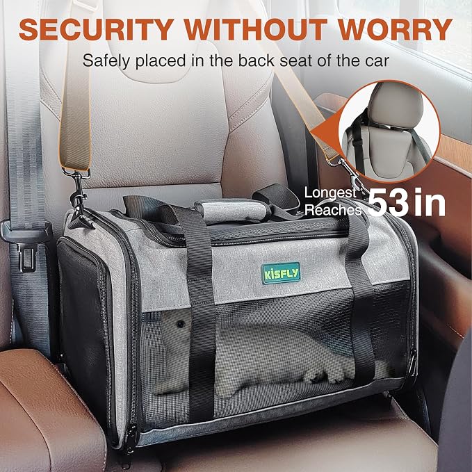 Foldable Cat Carrier 17"x11"x9.5", Soft-Sided Airline Travel Bag | Portable soft pet carrier with scratch-resistant mesh, easy top access and compact folding design for cats up to 12 lbs. - Image 4