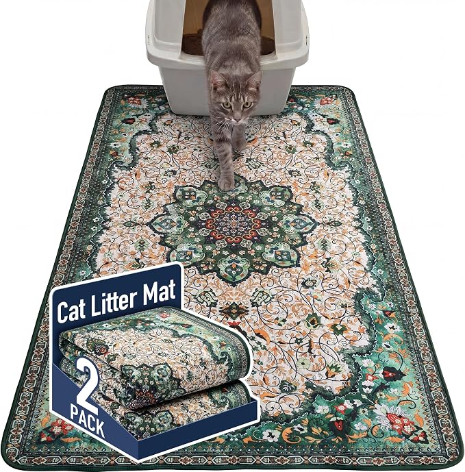 Hompet Cat Litter Mat 2 Pack, 36x60 Large Machine Washable Trapping Mats for Cats, Super Absorbent & Urine-Proof Cat Litter Box Mat for Floor, Waterproof & Non Slip Kitty Litter Rug by Hompet