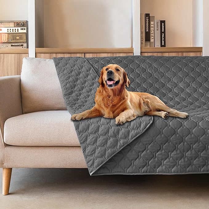 gogobunny 3X Stronger Waterproof Pet Blanket, Scratch Proof Furniture Protector for Dogs Cats, Reversible Cover 68x82 Inch, Dark Grey by gogobunny