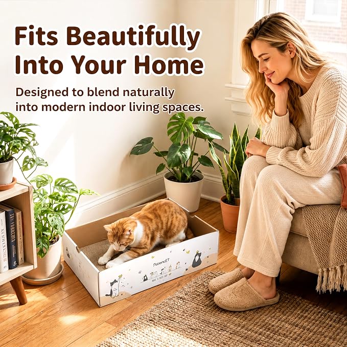 PatiencET Cat Scratch Pad with Box, Corrugated Cardboard Scratcher | Raised edges, less mess, cozy lounge, furniture protection, double-sided scratch surface, replaceable design, catnip included - Image 7