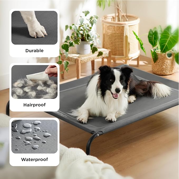 Bedsure Outdoor Elevated Cooling XL Dog Bed for Extra Large Dog, 54in Black | Portable Raised Camping Pet Cot Hammock,Breathable Teslin Mesh, Weather Resistant, For XL Dogs Up to 120 lbs,Easy to Assemble - Image 5