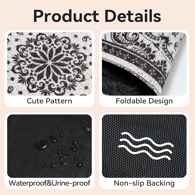 Cat Litter Mat, 33"x22" High Density PVC Litter Rug Trapping Mat, Non-Slip, Waterproof & Urine-Proof Kitty Litters Catcher Mats, Keep Floor Clean, Soft on Kitten Paws, Cat Essentials Black - Image 3