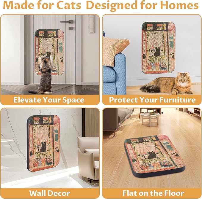 Cat Wall Scratcher, Art Cat Scratching Board for Indoor Cats | Wall Mounted Cat Scratch Pad, Water-Based Ink, Hook&Loop Strips, Floor or Wall Use, 16.7x11x1 Inch, The Open Window - Image 5