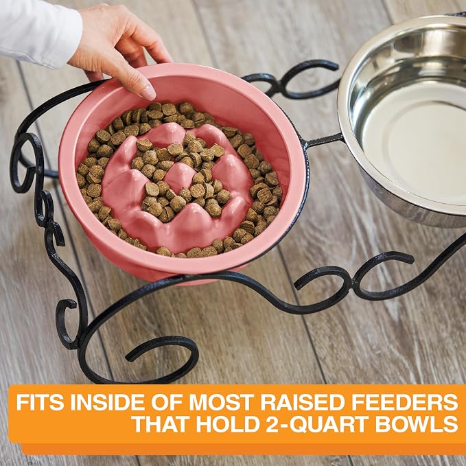 The Niner Slow Feed Bowl - Raised Peaks Slow Down Pets Eating - Fits Elevated Feeders Including Neater Feeder Large Sizes - Gentle on Teeth and Gums - Holds up to 2 Cups (Pink) - Image 5