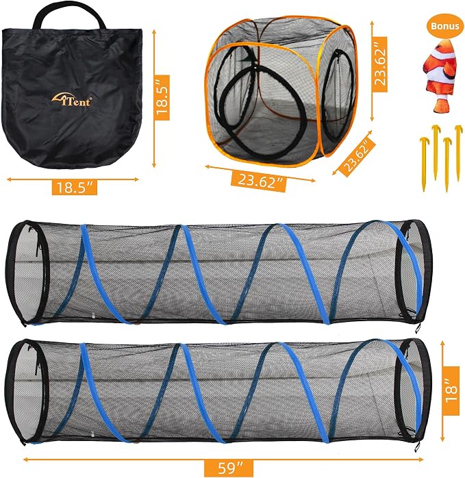 Cat Play Tunnel + Cube(with Three Ways) for Indoor and Outdoor, Cat Playpen, Play Enclosures, Collapsible Playhouse, Tunnel, Easy to Connect with Tent 2 Tunnels + Cube - Image 8