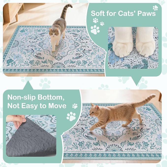 33"x22" Cat Litter Mat Waterproof Non-Slip Litter Trapping Pad | Soft Mesh Litter Box Mat With A Decorative Pattern Captures Scatter Effectively To Keep Floors Clean And Tidy - Image 4